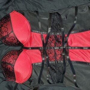 Red Black Bustier Gothic Corset Top